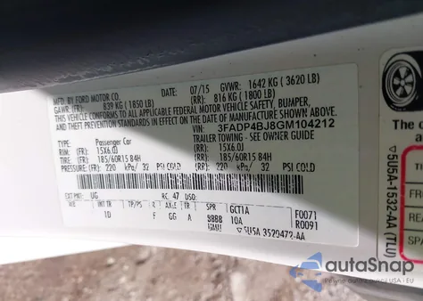 2016 Ford Fiesta Se z USA, uszkodzony, nr VIN 3FADP4BJ8GM104212